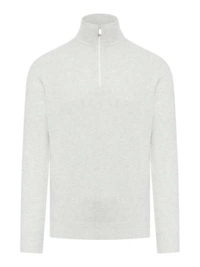Shop Brunello Cucinelli Turtleneck Zip Sweater In Grey