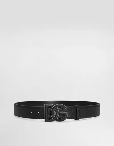 Dolce & Gabbana Black Logo Leather Belt In ブラック