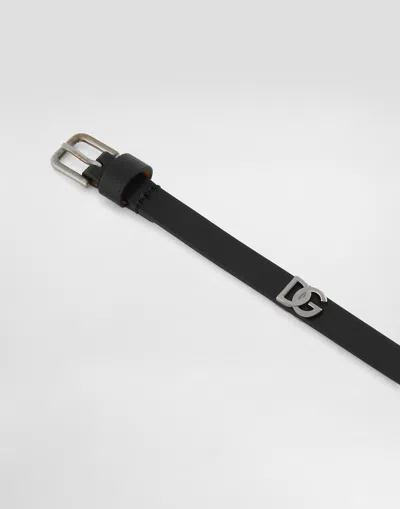Dolce & Gabbana Logo-plaque Calfskin Bracelet In Black