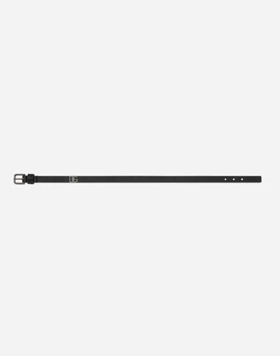 Dolce & Gabbana Logo-plaque Calfskin Bracelet In Black