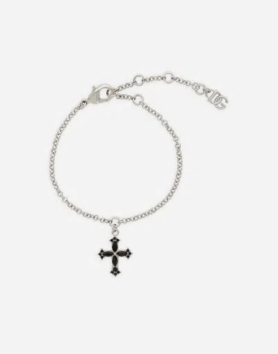 Dolce & Gabbana Crystal-cross Link Bracelet In Metallic