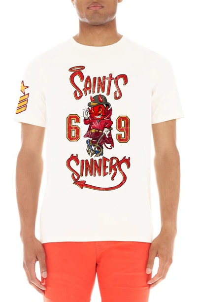 Shop Cult Of Individuality Saints & Sinners Cotton Graphic T-shirt In Winter White