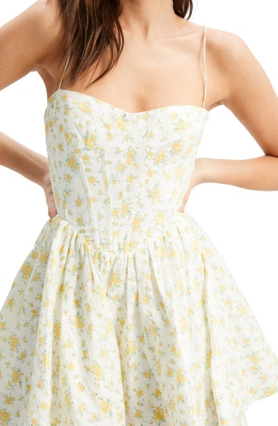 Shop Bardot Elsie Floral Corset Linen & Cotton Minidress In Yellow Floral