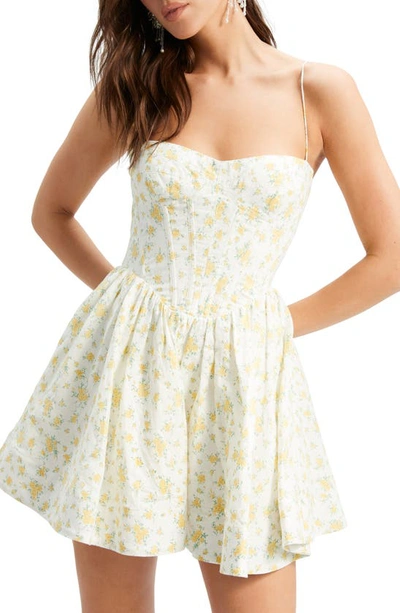 Shop Bardot Elsie Floral Corset Linen & Cotton Minidress In Yellow Floral