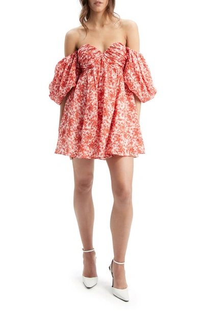 Shop Bardot Lani Floral Off The Shoulder Minidress In Red