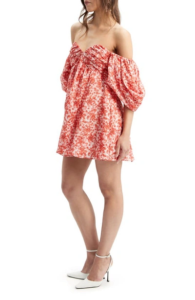 Bardot Lani Floral Off The Shoulder Minidress In Red