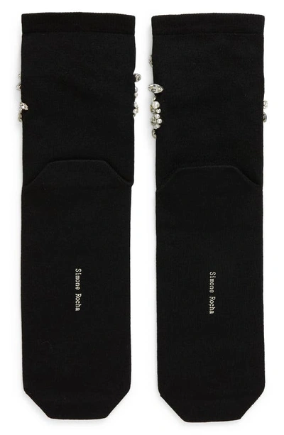 Shop Simone Rocha Cluster Flower Embellished Socks In Black/ Pearl/ Clear