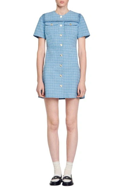 Shop Sandro Narissa Tweed Minidress In Blue