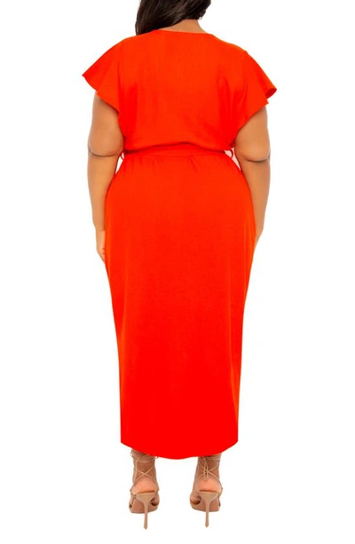 Shop Buxom Couture Flutter Sleeve High-low Faux Wrap Dress In Orange Red