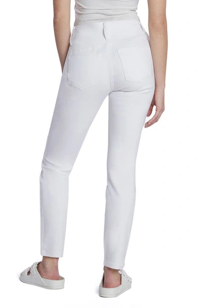 Hint Of Blu Exposed Button Mid Rise Skinny Jeans In Pure White