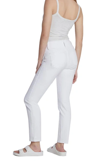 Hint Of Blu Exposed Button Mid Rise Skinny Jeans In Pure White