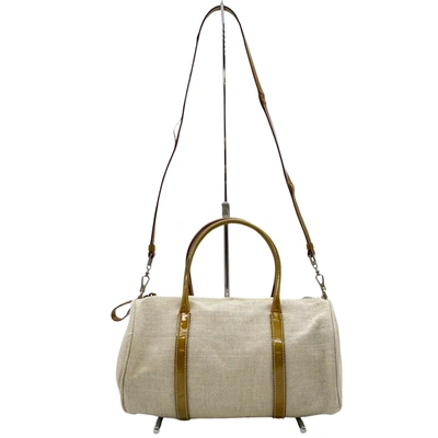 Shop Prada Ecru Canvas Shoulder Bag ()