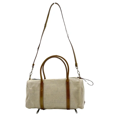 Shop Prada Ecru Canvas Shoulder Bag ()
