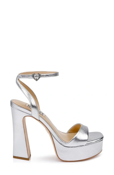 Badgley Mischka Caia Crystal Heart Platform Sandals In Silver