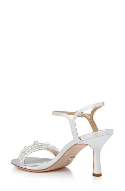 Shop Badgley Mischka Collection Caitlyn Metallic Satin Sandal In Soft White