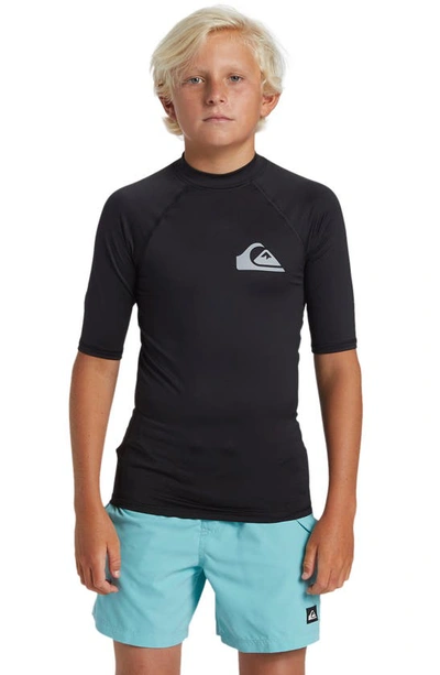 Shop Quiksilver Kids' Everyday Colorblock Short Sleeve Rashguard In Black