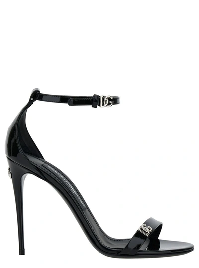 Shop Dolce & Gabbana Black Sandals With Dg Logo Detail In Patent Leather Woman