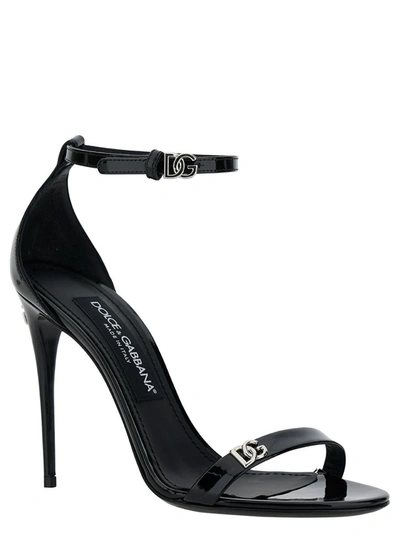 Shop Dolce & Gabbana Black Sandals With Dg Logo Detail In Patent Leather Woman