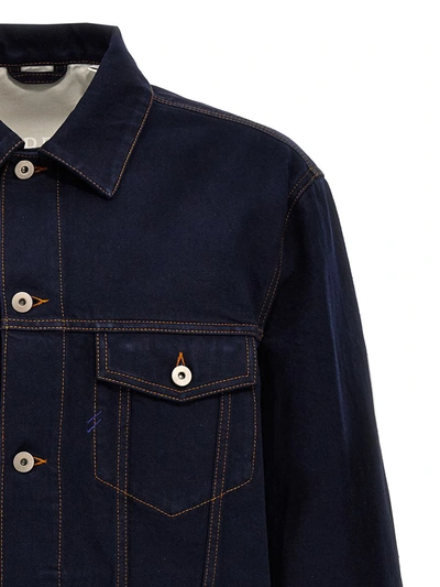 Burberry Denim Jacket With Chest Pockets And Contrast Stitching In Blue