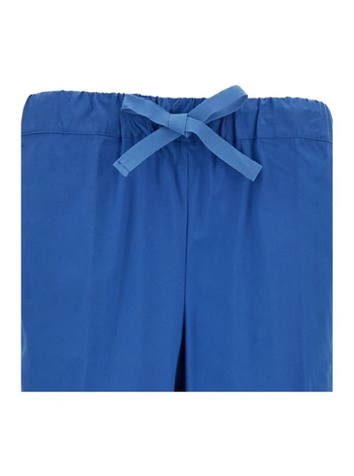 Shop Semicouture Blue Crop Cut Pants In Cotton Blend Woman
