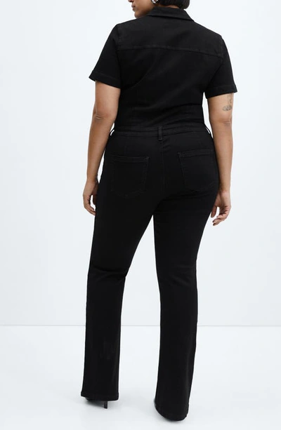Shop Mango Straight Leg Zip-up Denim Jumpsuit In Black Denim