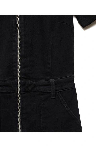 Shop Mango Straight Leg Zip-up Denim Jumpsuit In Black Denim
