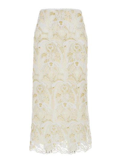 Shop Fabiana Filippi White Embroidered Open Knit Long Skirt In Cotton Woman
