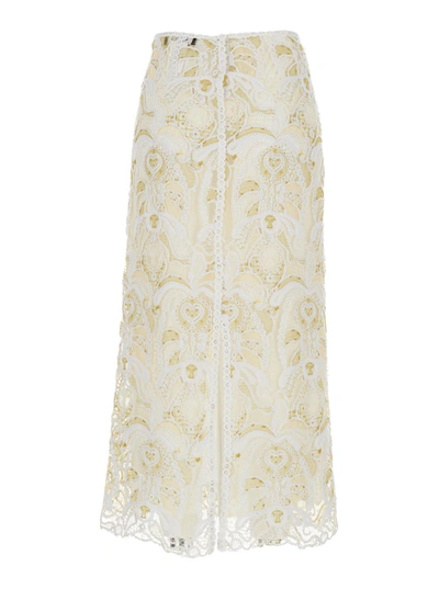 Shop Fabiana Filippi White Embroidered Open Knit Long Skirt In Cotton Woman