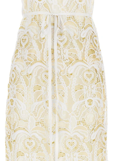 Shop Fabiana Filippi White Embrodery Pattern Long Dress In Cotton Woman
