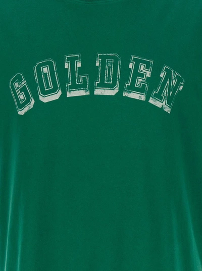 Shop Golden Goose Green Logo Print Crew Neck T-shirt In Cotton Man