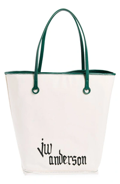 Shop Jw Anderson Anchor Floral Embroidered Tall Tote In Natural/ Multi