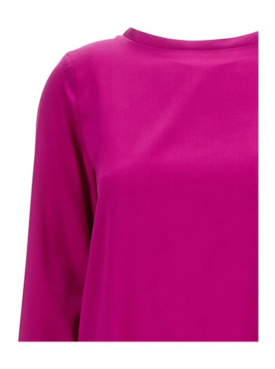 Shop Plain Fuchsia Long-sleeved Blouse In Stretch Silk Woman In Pink