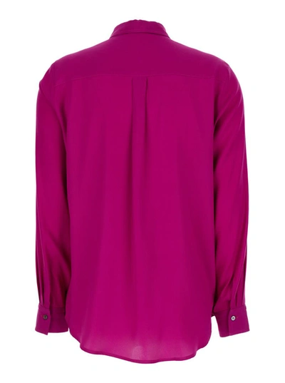 Shop Plain Fuchsia Relaxed Shirt With Mother-of-pearl Buttons In Satin Woman In Pink