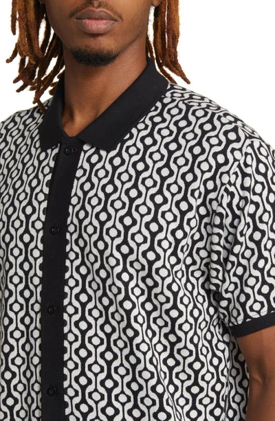 Shop Obey Testament Geo Pattern Short Sleeve Knit Button-up Shirt In Black Multi
