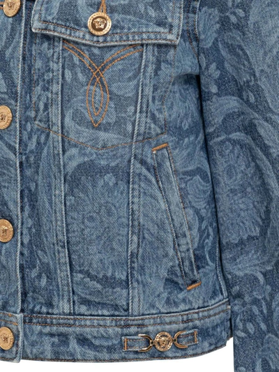 Shop Versace Denim Jacket With Baroque Pattern In Blue