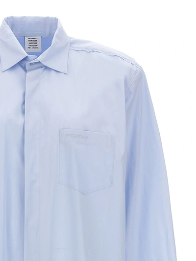 Shop Vetements Logo Embroidery Long Shirt Dress In Blue