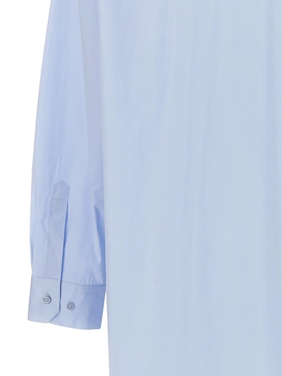 Shop Vetements Logo Embroidery Long Shirt Dress In Blue