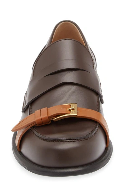 Shop Jw Anderson Belted Penny Loafer In Calf Dark Brown/ Calf Tan