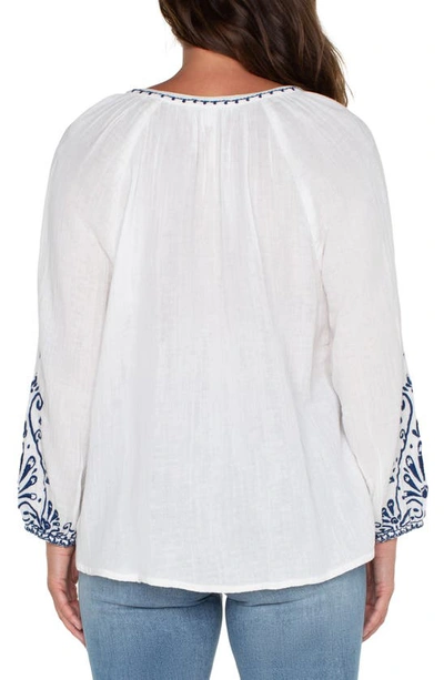 Shop Liverpool Los Angeles Embroidered Double Gauze Top In Off Wht Bl Embr
