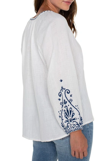 Shop Liverpool Los Angeles Embroidered Double Gauze Top In Off Wht Bl Embr