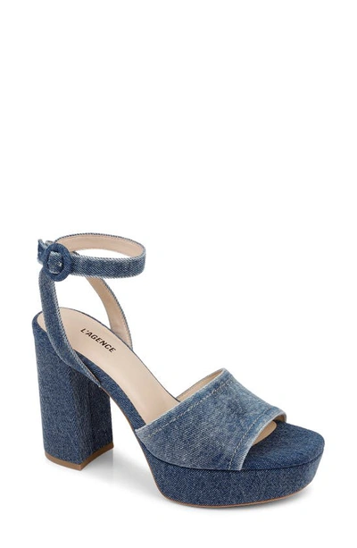 Shop L Agence Andree Ankle Strap Platform Sandal In Dark Blue Denim