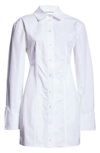 Shop Alexander Wang Boned Long Sleeve Mini Shirtdress In White