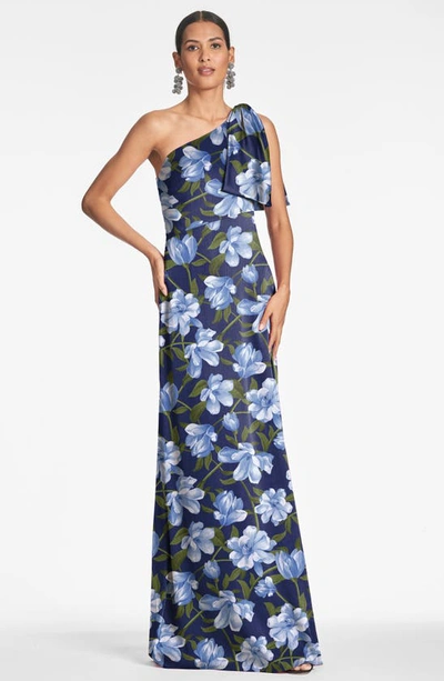 Shop Sachin & Babi Chelsea Bow One-shoulder Gown In Ocean Blue Magnolia