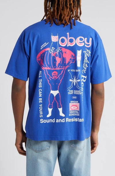 Shop Obey Break Mental Bondage Graphic T-shirt In Surf Blue