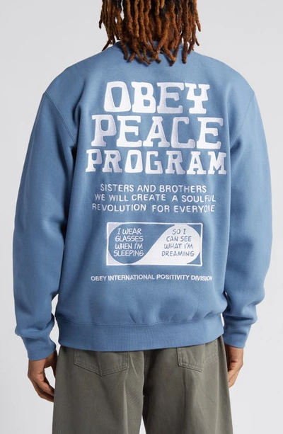 Shop Obey Force For Chaos Embroidered Crewneck Sweatshirt In Coronet Blue