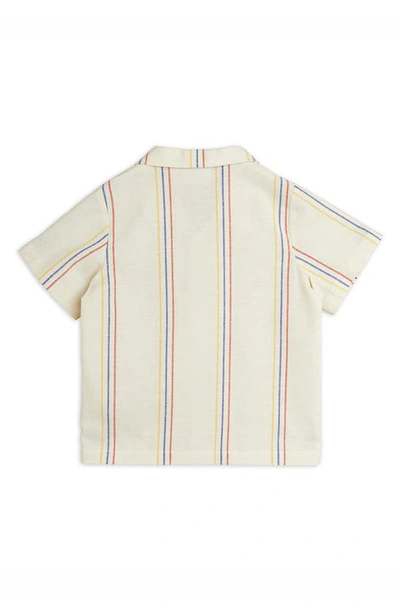 Shop Mini Rodini Kids' Stripe Organic Cotton & Linen Camp Shirt In Off White