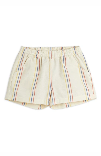 Shop Mini Rodini Kids' Stripe Organic Cotton & Linen Shorts In Off White