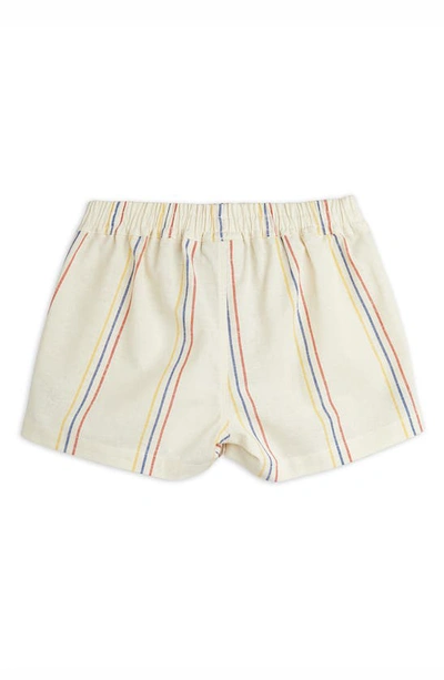 Shop Mini Rodini Kids' Stripe Organic Cotton & Linen Shorts In Off White