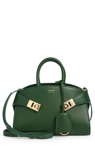 Shop Ferragamo Mini Hug Leather Top-handle Bag In Exclusive Forest Green