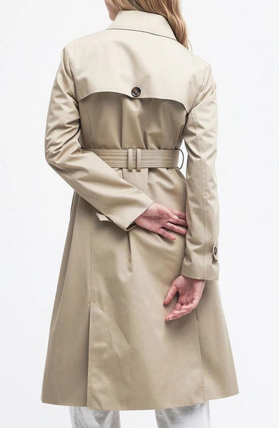 Shop Barbour Greta Showerproof Belted Trench Coat In Light Fawn/ Primrose Hessian